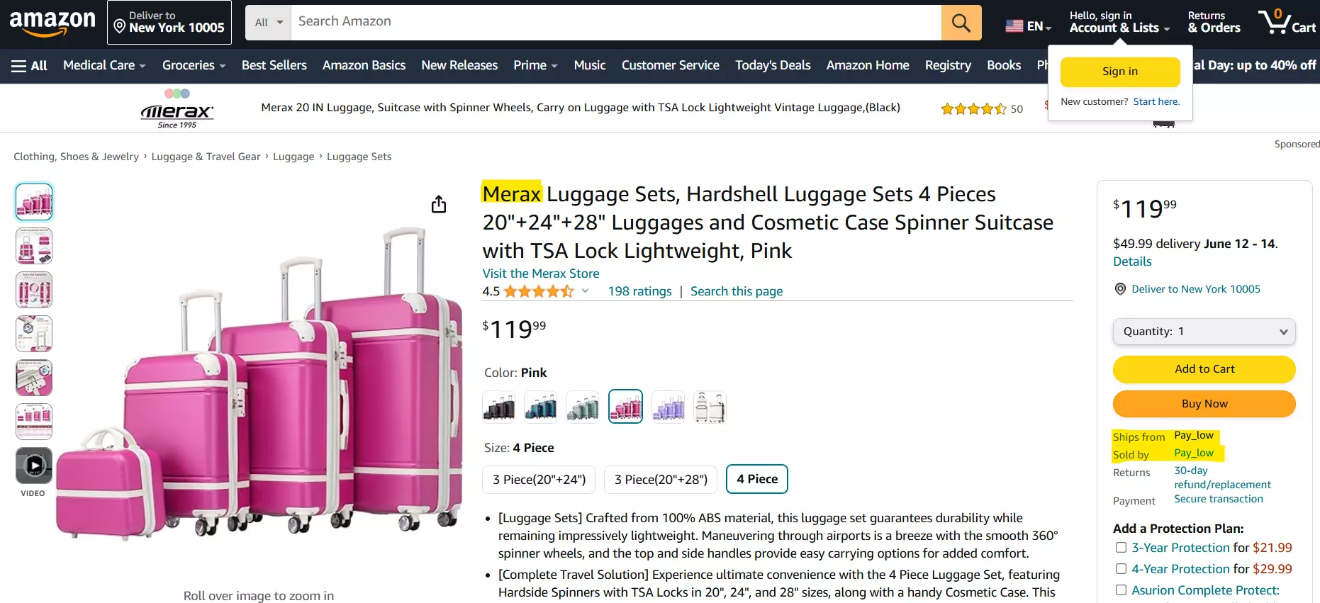 A pink luggage on a white background Description automatically generated